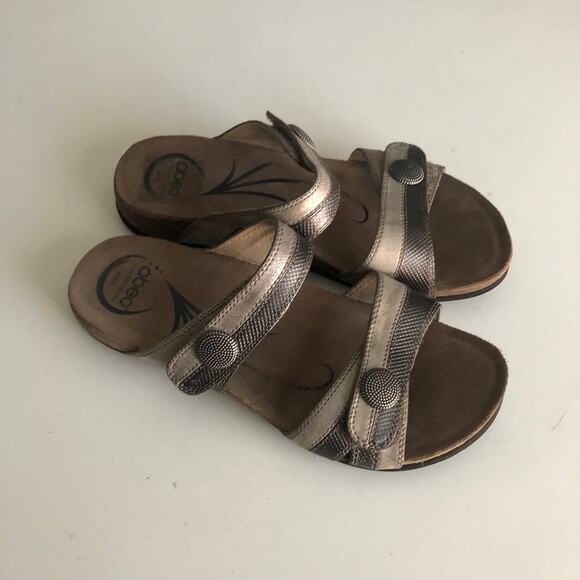 Abeo 'Barbara' Women's 8 NARROW Pewter Comfort Sandal Cork Footbed Walking - Picture 3 of 9